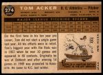 1960 Topps #274 Tom Acker<br />B60T 14 1548<br /><a class='button AddToCart' data-ajax='true' data-ajax-mode='replace' data-ajax-update='#cart-info' href='/AddToCart?itemId=7054610&quantity=1&type=0'>Add To Cart</a>