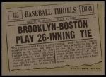 1961 Topps #403  Baseball Thrills - 26 Inning Tie<br />B61T 15 0794<br /><a class='button AddToCart' data-ajax='true' data-ajax-mode='replace' data-ajax-update='#cart-info' href='/AddToCart?itemId=7055976&quantity=1&type=0'>Add To Cart</a>