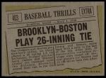 1961 Topps #403  Baseball Thrills - 26 Inning Tie<br />B61T 15 0831<br /><a class='button AddToCart' data-ajax='true' data-ajax-mode='replace' data-ajax-update='#cart-info' href='/AddToCart?itemId=7056016&quantity=1&type=0'>Add To Cart</a>