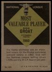 1961 Topps #486  -  Dick Groat Most Valuable Player<br />B61T 15 0508<br /><a class='button AddToCart' data-ajax='true' data-ajax-mode='replace' data-ajax-update='#cart-info' href='/AddToCart?itemId=7056632&quantity=1&type=0'>Add To Cart</a>