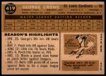 1960 Topps #419 George Crowe<br />B60T 14 1822<br /><a class='button AddToCart' data-ajax='true' data-ajax-mode='replace' data-ajax-update='#cart-info' href='/AddToCart?itemId=7058989&quantity=1&type=0'>Add To Cart</a>