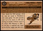 1960 Topps #211 Taylor Phillips<br />B60T 14 1985<br /><a class='button AddToCart' data-ajax='true' data-ajax-mode='replace' data-ajax-update='#cart-info' href='/AddToCart?itemId=7059154&quantity=1&type=0'>Add To Cart</a>