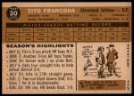 1960 Topps #30 Tito Francona<br />B60T 14 2122<br /><a class='button AddToCart' data-ajax='true' data-ajax-mode='replace' data-ajax-update='#cart-info' href='/AddToCart?itemId=7059292&quantity=1&type=0'>Add To Cart</a>