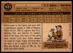 1960 Topps #431 Andre Rodgers<br />B60T 14 2157<br /><a class='button AddToCart' data-ajax='true' data-ajax-mode='replace' data-ajax-update='#cart-info' href='/AddToCart?itemId=7059327&quantity=1&type=0'>Add To Cart</a>