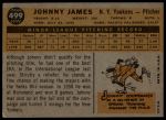 1960 Topps #499 Johnny James<br />B60T 14 1650<br /><a class='button AddToCart' data-ajax='true' data-ajax-mode='replace' data-ajax-update='#cart-info' href='/AddToCart?itemId=7059391&quantity=1&type=0'>Add To Cart</a>