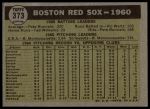1961 Topps #373  Red Sox Team<br />B61T 15 1251<br /><a class='button AddToCart' data-ajax='true' data-ajax-mode='replace' data-ajax-update='#cart-info' href='/AddToCart?itemId=7059785&quantity=1&type=0'>Add To Cart</a>