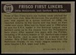 1961 Topps #383  -  Mike McCormick/ Jack Sanford / Billy ODell Frisco First Liners<br />B61T 15 1257<br /><a class='button AddToCart' data-ajax='true' data-ajax-mode='replace' data-ajax-update='#cart-info' href='/AddToCart?itemId=7059791&quantity=1&type=0'>Add To Cart</a>