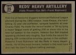 1961 Topps #25  -  Frank Robinson / Vada Pinson / Gus Bell Reds Heavy Artillery<br />B61T 15 1363<br /><a class='button AddToCart' data-ajax='true' data-ajax-mode='replace' data-ajax-update='#cart-info' href='/AddToCart?itemId=7059897&quantity=1&type=0'>Add To Cart</a>