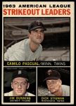 1964 Topps #6  -  Camilo Pascual / Jim Bunning / Dick Stigman AL Strikeout Leaders<br />B64T 12 7983<br /><a class='button AddToCart' data-ajax='true' data-ajax-mode='replace' data-ajax-update='#cart-info' href='/AddToCart?itemId=7061356&quantity=1&type=0'>Add To Cart</a>