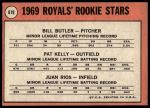 1969 Topps #619  -  Pat Kelly / Bill Butler / Juan Rios Royals Rookies<br />B69T 17 3929<br /><a class='button AddToCart' data-ajax='true' data-ajax-mode='replace' data-ajax-update='#cart-info' href='/AddToCart?itemId=7065793&quantity=1&type=0'>Add To Cart</a>