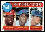 1969 Topps #12  -  Bob Gibson / Fergie Jenkins / Bill Singer NL Strikeout Leaders<br />B69T 17 4590<br /><a class='button AddToCart' data-ajax='true' data-ajax-mode='replace' data-ajax-update='#cart-info' href='/AddToCart?itemId=7065935&quantity=1&type=0'>Add To Cart</a>