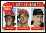 1969 Topps #7  -  Luis Tiant / Sam McDowell / Dave McNally AL ERA Leaders<br />B69T 17 4856<br /><a class='button AddToCart' data-ajax='true' data-ajax-mode='replace' data-ajax-update='#cart-info' href='/AddToCart?itemId=7066204&quantity=1&type=0'>Add To Cart</a>