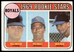 1969 Topps #619  -  Pat Kelly / Bill Butler / Juan Rios Royals Rookies<br />B69T 17 5890<br /><a class='button AddToCart' data-ajax='true' data-ajax-mode='replace' data-ajax-update='#cart-info' href='/AddToCart?itemId=7067247&quantity=1&type=0'>Add To Cart</a>