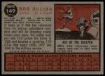 1962 Topps #149 NRM Bob Duliba<br />B62T 12 6320<br /><a class='button AddToCart' data-ajax='true' data-ajax-mode='replace' data-ajax-update='#cart-info' href='/AddToCart?itemId=7069101&quantity=1&type=0'>Add To Cart</a>