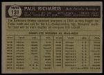 1961 Topps #131 Paul Richards<br />B61T 15 2002<br /><a class='button AddToCart' data-ajax='true' data-ajax-mode='replace' data-ajax-update='#cart-info' href='/AddToCart?itemId=7069422&quantity=1&type=0'>Add To Cart</a>