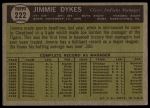 1961 Topps #222 Jimmy Dykes<br />B61T 15 2167<br /><a class='button AddToCart' data-ajax='true' data-ajax-mode='replace' data-ajax-update='#cart-info' href='/AddToCart?itemId=7069609&quantity=1&type=0'>Add To Cart</a>