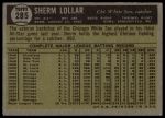 1961 Topps #285 Sherm Lollar<br />B61T 15 2198<br /><a class='button AddToCart' data-ajax='true' data-ajax-mode='replace' data-ajax-update='#cart-info' href='/AddToCart?itemId=7069640&quantity=1&type=0'>Add To Cart</a>
