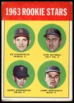 1963 Topps #386 Player's Heads are either centered or close to the bottom of the circles  -  Ed Kirkpatrick / John Bateman / Garry Roggenburk / Larry Bearnarth Rookie Stars<br />B63T 10 9846<br /><a class='button AddToCart' data-ajax='true' data-ajax-mode='replace' data-ajax-update='#cart-info' href='/AddToCart?itemId=7070156&quantity=1&type=0'>Add To Cart</a>