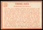 1964 Topps #219  -  Al Downing / Jim Bouton Young Aces<br />B64T 12 8741<br /><a class='button AddToCart' data-ajax='true' data-ajax-mode='replace' data-ajax-update='#cart-info' href='/AddToCart?itemId=7071308&quantity=1&type=0'>Add To Cart</a>