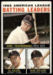 1964 Topps #8  -  Carl Yastrzemski / Al Kaline / Rich Rollins AL Batting Leaders<br />B64T 12 9370<br /><a class='button AddToCart' data-ajax='true' data-ajax-mode='replace' data-ajax-update='#cart-info' href='/AddToCart?itemId=7072536&quantity=1&type=0'>Add To Cart</a>