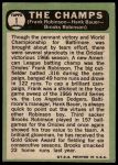 1967 Topps #1  -  Frank Robinson / Brooks Robinson / Hank Bauer The Champs<br />B67T 14 5997<br /><a class='button AddToCart' data-ajax='true' data-ajax-mode='replace' data-ajax-update='#cart-info' href='/AddToCart?itemId=7072755&quantity=1&type=0'>Add To Cart</a>