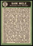 1967 Topps #418 Sam Mele<br />B67T 14 6012<br /><a class='button AddToCart' data-ajax='true' data-ajax-mode='replace' data-ajax-update='#cart-info' href='/AddToCart?itemId=7072816&quantity=1&type=0'>Add To Cart</a>