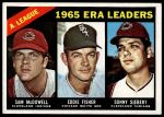 1966 Topps #222  -  Eddie Fisher / Sam McDowell / Sonny Siebert AL ERA Leaders<br />B66T 14 6580<br /><a class='button AddToCart' data-ajax='true' data-ajax-mode='replace' data-ajax-update='#cart-info' href='/AddToCart?itemId=7073452&quantity=1&type=0'>Add To Cart</a>