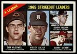 1966 Topps #226  -  Mickey Lolich / Sam McDowell / Denny McLain / Sonny Siebert AL Strikeout Leaders<br />B66T 14 7205<br /><a class='button AddToCart' data-ajax='true' data-ajax-mode='replace' data-ajax-update='#cart-info' href='/AddToCart?itemId=7074423&quantity=1&type=0'>Add To Cart</a>