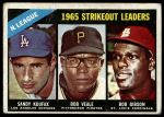 1966 Topps #225  -  Bob Gibson / Sandy Koufax / Bob Veale NL Strikeout Leaders<br />B66T 14 7579<br /><a class='button AddToCart' data-ajax='true' data-ajax-mode='replace' data-ajax-update='#cart-info' href='/AddToCart?itemId=7074904&quantity=1&type=0'>Add To Cart</a>