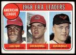 1969 Topps #7  -  Luis Tiant / Sam McDowell / Dave McNally AL ERA Leaders<br />B69T 17 6101<br /><a class='button AddToCart' data-ajax='true' data-ajax-mode='replace' data-ajax-update='#cart-info' href='/AddToCart?itemId=7075313&quantity=1&type=0'>Add To Cart</a>