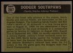 1961 Topps #207  -  Sandy Koufax / Johnny Podres Dodger Southpaws<br />B61T 15 2363<br /><a class='button AddToCart' data-ajax='true' data-ajax-mode='replace' data-ajax-update='#cart-info' href='/AddToCart?itemId=7077252&quantity=1&type=0'>Add To Cart</a>