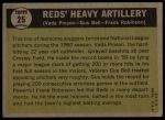 1961 Topps #25  -  Frank Robinson / Vada Pinson / Gus Bell Reds Heavy Artillery<br />B61T 15 2364<br /><a class='button AddToCart' data-ajax='true' data-ajax-mode='replace' data-ajax-update='#cart-info' href='/AddToCart?itemId=7077253&quantity=1&type=0'>Add To Cart</a>