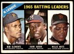 1966 Topps #215  -  Roberto Clemente / Willie Mays / Hank Aaron NL Batting Leaders<br />ST01 06 8610<br /><a class='button AddToCart' data-ajax='true' data-ajax-mode='replace' data-ajax-update='#cart-info' href='/AddToCart?itemId=7077652&quantity=1&type=0'>Add To Cart</a>