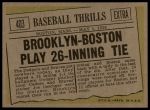 1961 Topps #403  Baseball Thrills - 26 Inning Tie<br />B61T 15 2507<br /><a class='button AddToCart' data-ajax='true' data-ajax-mode='replace' data-ajax-update='#cart-info' href='/AddToCart?itemId=7077982&quantity=1&type=0'>Add To Cart</a>